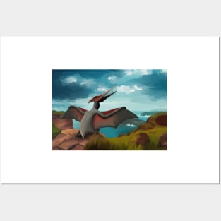 Landscape picture with pterodactylus, pterosaurs, dinosaurs Posters and Art